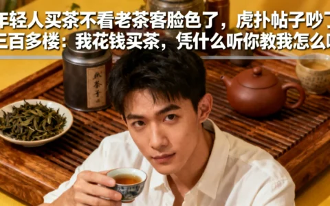 年轻人买茶不看老茶客脸色了，虎扑那帖子里吵了三百多楼，核心就一句话：我花钱买茶，凭什么听你教我怎么喝。